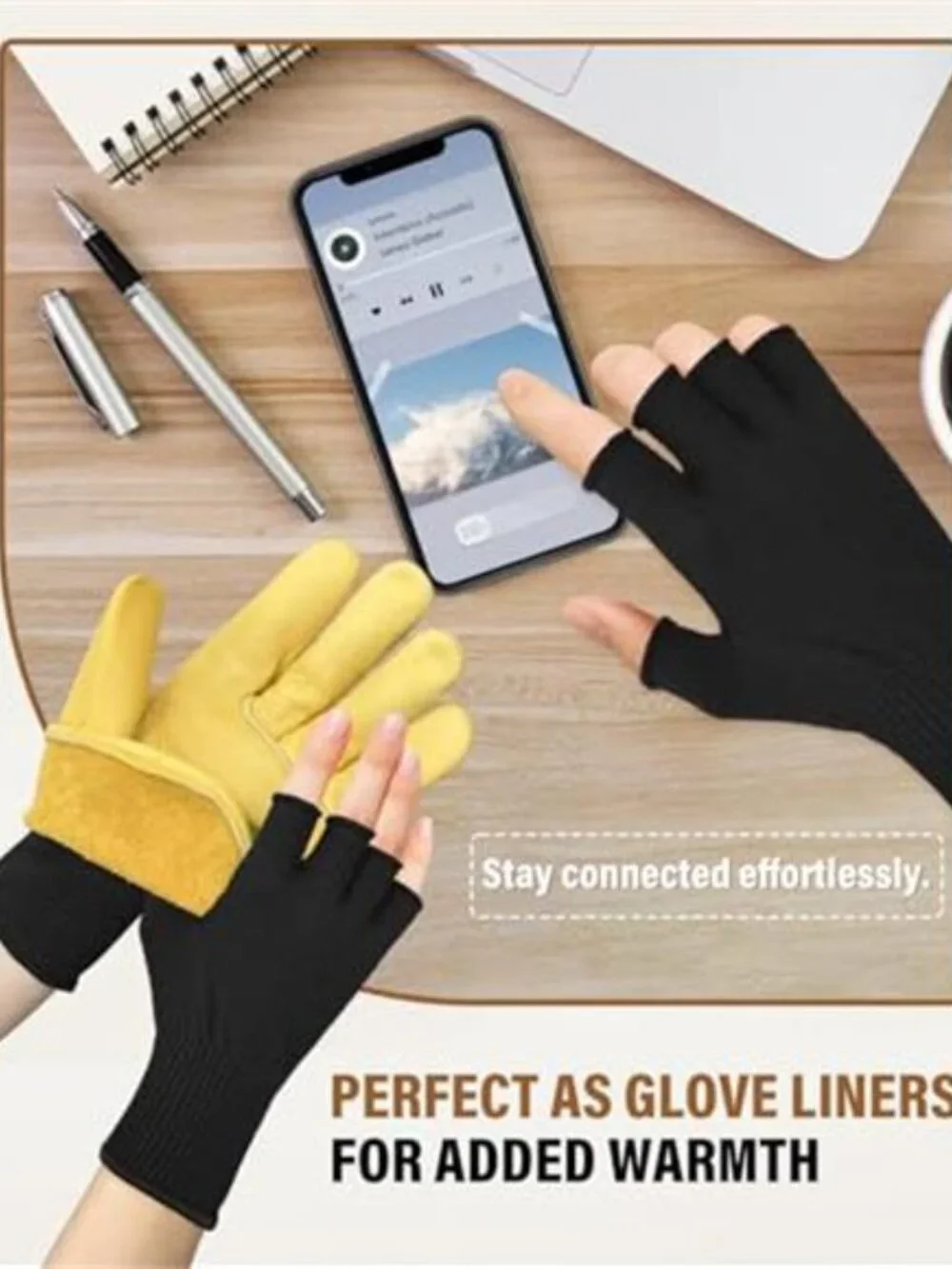 Mens Womens Fingerless Gloves Merino Wool Liner Touchscreen Knit Winter Warm